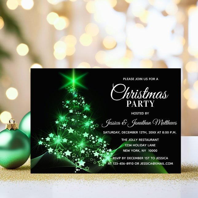 Invitation FÊTE DE NOËL Vert Twinkles Lights Arbre à Neige (CHRISTMAS PARTY Green Twinkle Lights Snow Tree Invitation)