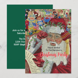Invitation Fête de Noël verte 20XX : le Père Noël vérifie sa 