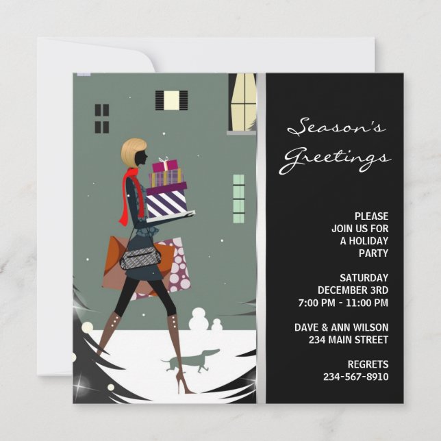 Invitation Fête de Noël Verte Élégante et Cosmopolite (Devant)