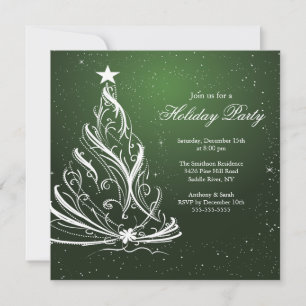 Invitation Fête de Noël verte et blanche