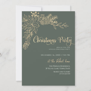 Invitation Fête de Noël verte et or