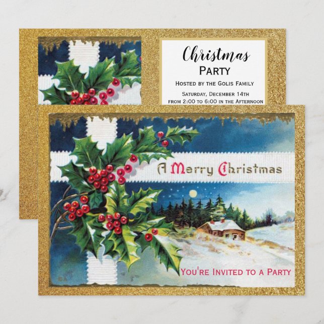 Invitation Fête de Noël Vintage (Devant / Derrière)