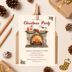 Invitation Fête de Noël Vintage au foyer