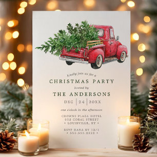 Invitation Fête de Noël vintage avec camion rouge aquarelle