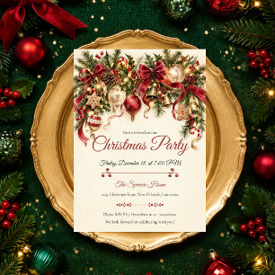 Invitation Fête de Noël Vintage Festive