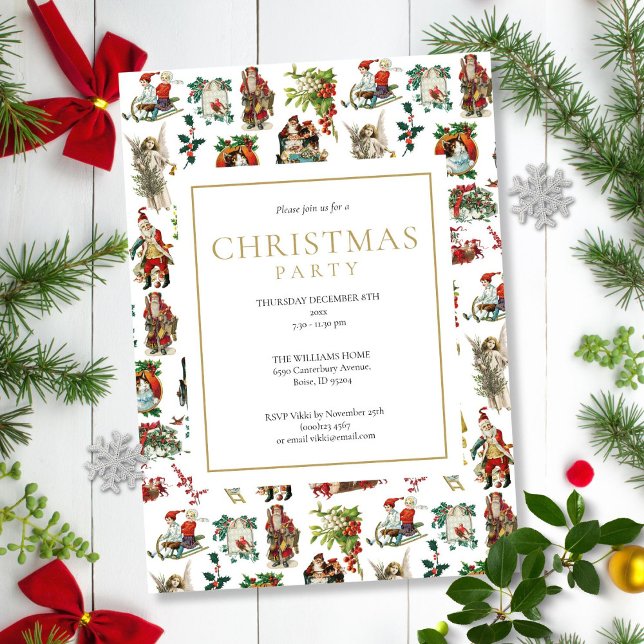 Invitation Fête de Noël Vintage Rétro (Vintage Retro Christmas Holiday Party Invitation)