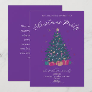 Invitation Fête de Noël Violet Royale Arbre Rustique