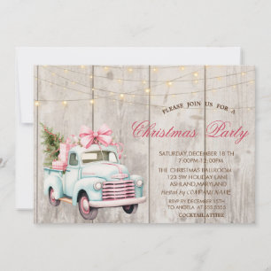 Invitation Fête de Noël Voiture Bleue Pin Bois