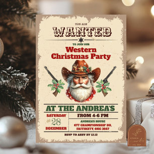 Invitation Fête de Noël Wanted Cowboy Western