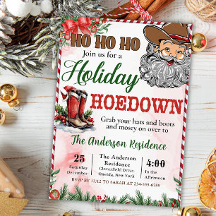 Invitation Fête de Noël Western Cowboy Santa Hoedown
