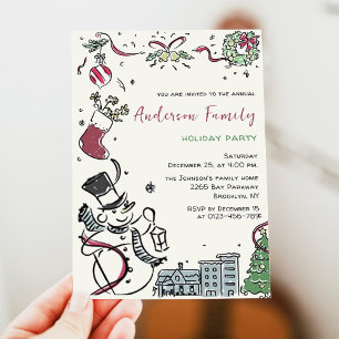 Invitation Fête de Noël Whimsical Dessin À La Main