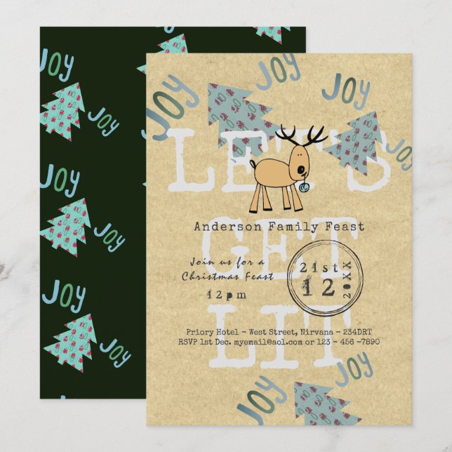 Invitation Fête de Noël Whimsical Lets Get LIT Rustique (Devant / Derrière)