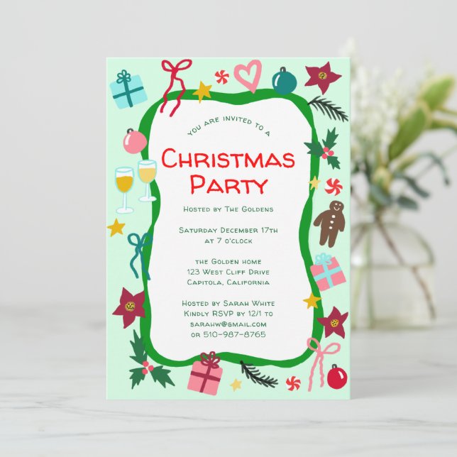 Invitation Fête de Noël Whimsical Quirky PERSONNALISÉ (Debout devant)