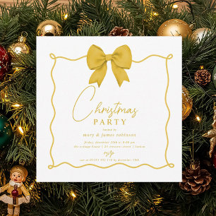 Invitation Fête de Noël Whimssical Gold Bow