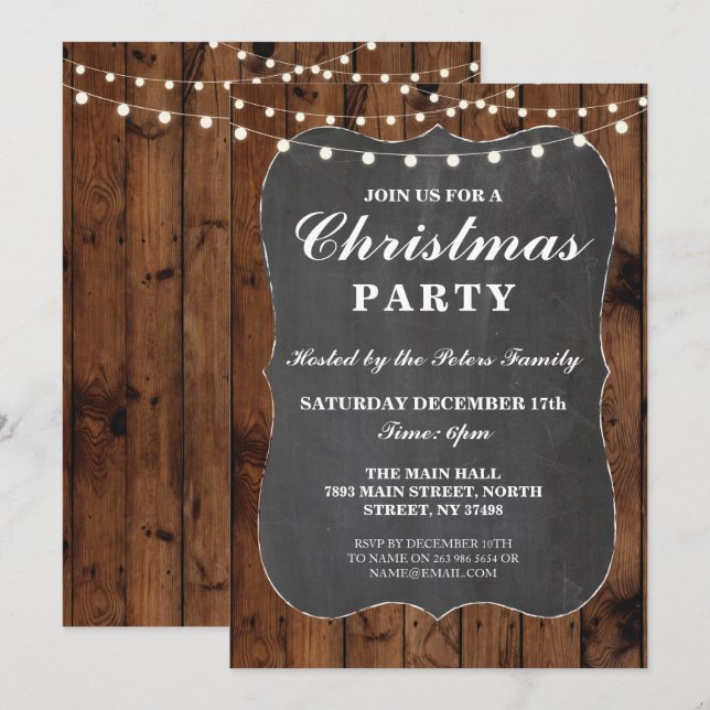 Invitation Fête de Noël Wood Russe Chalk Dîner (Devant / Derrière)
