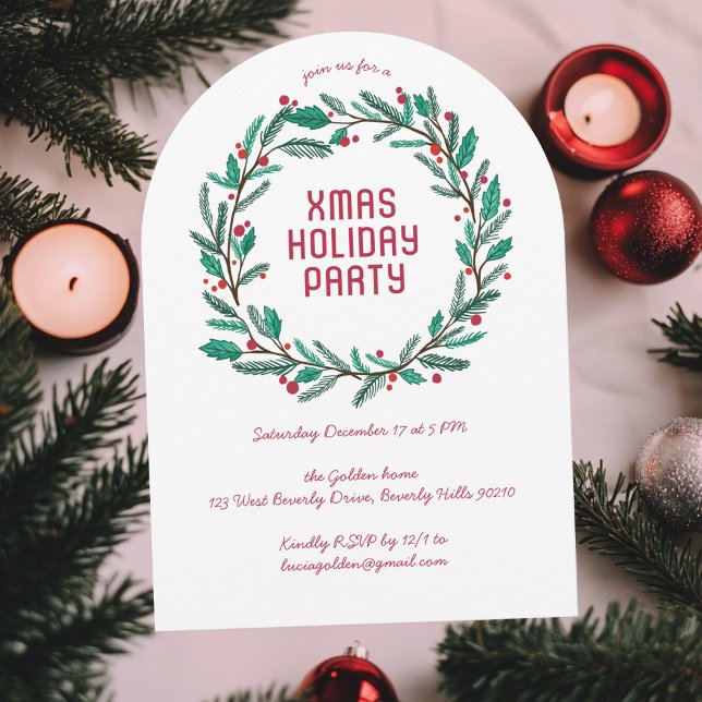 Invitation Fête de Noël Wreath Fête Fête Fête CUSTOM ARCH (Wreath Holiday Christmas Party CUSTOM ARCH Invitation
)