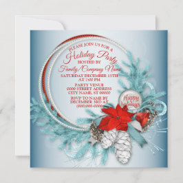 Invitation Fête de Noël Wreath Red Bow Turquoise Holidays