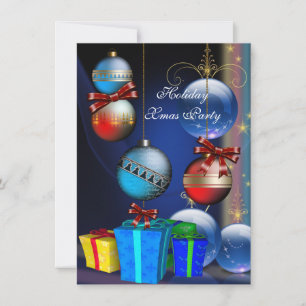 Invitation Fête de Noël Xmas Cadeaux Boîtes Boules Rouges Ble