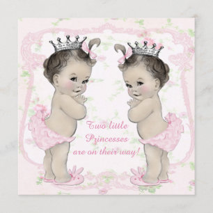 Invitation Fête de Nourrisson Jumelles Adorables Princesse Ro