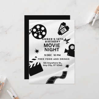 Invitation "Fête de nuit ciné pour les 16 ans sucrés