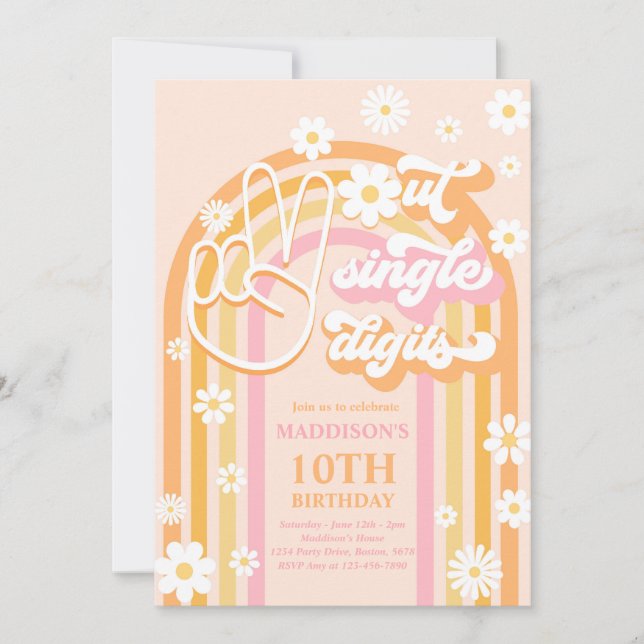 Invitation Fête de paix unique chiffres boho arc-en-ciel 10e  (Devant)