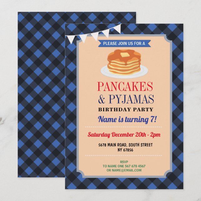 Invitation Fête de Pâques et Pyjamas de Noël Pyjamas Bleu (Devant / Derrière)
