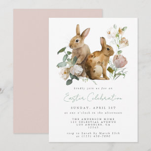 Invitation Fête de Pâques florale élégante à l'aquarelle