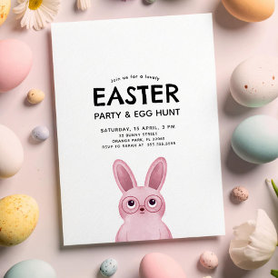 Invitation Fête de Pâques pour enfants avec lapin rose portan