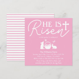 Invitation Fête de Pâques rose “Il est ressuscité”