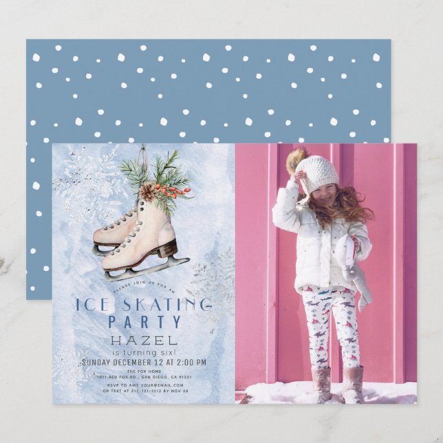 Invitation Fête de patinage sur glace Flocon de neige congelé (Devant / Derrière)