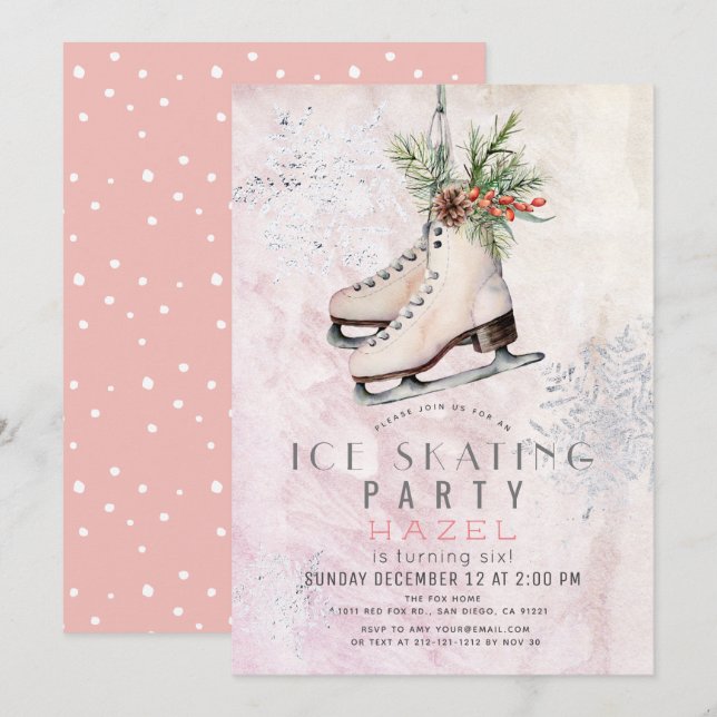 Invitation Fête de patinage sur glace Flocon de neige congelé (Devant / Derrière)