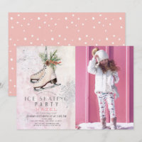 Fête de patinage sur glace Flocon de neige rose An