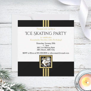 Invitation Fête de patinage sur glace moderne avec paillettes