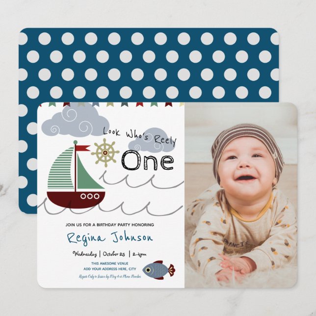 Invitation Fête de pêche nautique 1er anniversaire (Devant / Derrière)
