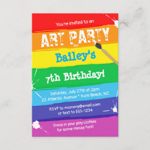 Invitation Fête de peinture d'art coloré fête d'anniversaire