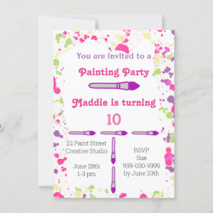 Invitation Fête de peinture rose et violet