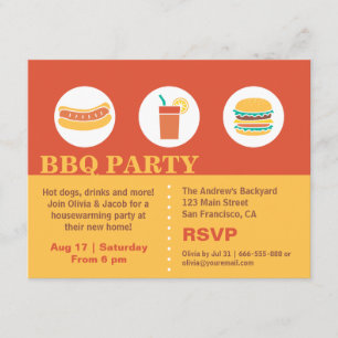 Invitation Fête de pendaison de crémaillère avec hot dog et b