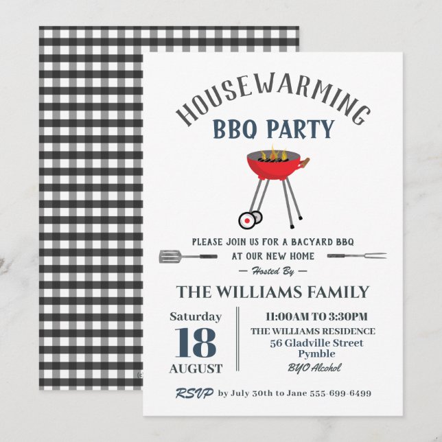 Invitation Fête de pendaison de crémaillère BBQ Jardin Barbec (Devant / Derrière)