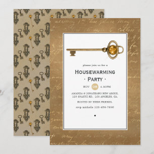 Invitation Fête de pendaison de crémaillère Steampunk en or