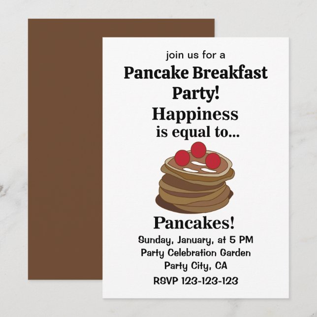 Invitation Fête de petit déjeuner aux crêpes (Devant / Derrière)