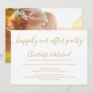 Invitation Fête de Photo de Mariage Gold Happily Ever After