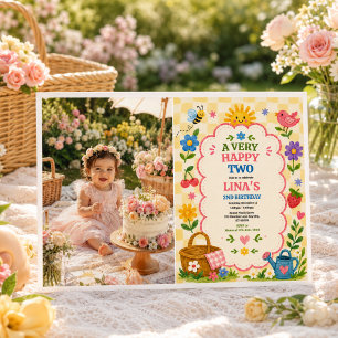 Invitation Fête de pique-nique floral pour le 2e anniversaire