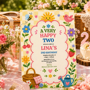 Invitation Fête de pique-nique floral pour le 2e anniversaire