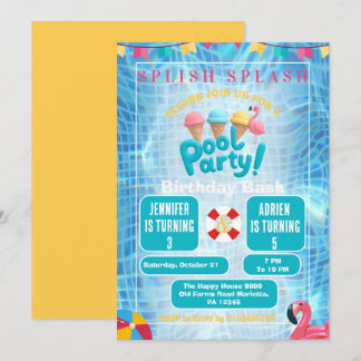 Invitation Fête de piscine commune pour enfants | Fête d'anni