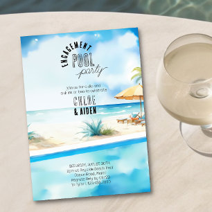 Invitation Fête de Piscine de Fiançailles Aquarelle Plage