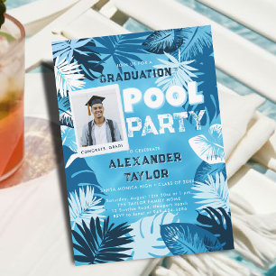 Invitation Fête de piscine de remise de diplôme Tropicale Vég