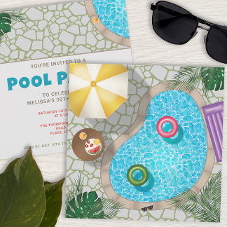 Invitation Fête de piscine d'été dans le jardin Piscine anniv