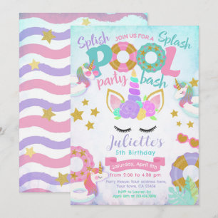 Invitation Fête de Piscine Licorne