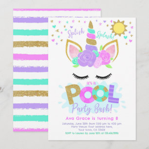 Invitation Fête de Piscine Licorne