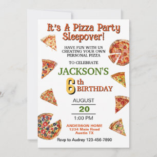 Invitation Fête de Pizza Pyjama Anniversaire Tout Âge Je
